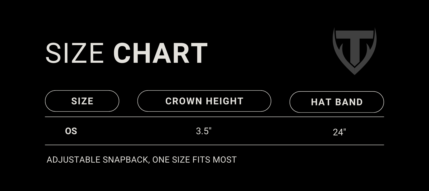 Size chart for Teton Vortex hats with measurements in inches on a black background