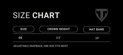 Size chart for Teton Vortex hats with measurements in inches on a black background